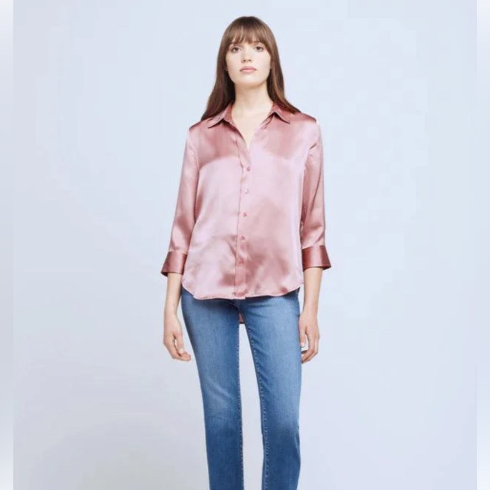L’Agence Dani Three-Quarter Sleeve Silk Shirt